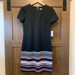 Calvin Klein Womens Striped Hem A Line Dress Black Purple White Gray Size 8